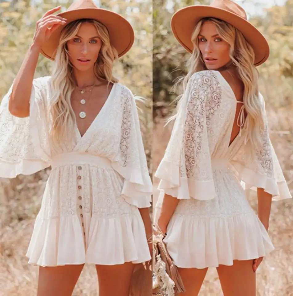 high quality ins fashion designer summer adult batwing sleeve sexy clothes women lace S-XL clothing one-piece casual mini dress