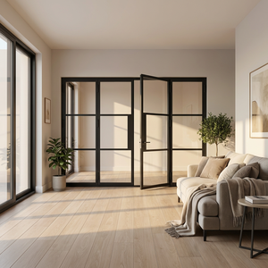 <span class=keywords><strong>Puerta</strong></span> de Seguridad Exterior para Casa o Villa, <span class=keywords><strong>Puerta</strong></span> <span class=keywords><strong>Corredera</strong></span> <span class=keywords><strong>Negra</strong></span> de Hierro con Doble Vidrio Templado, Tamaño Personalizado - Product Image 5