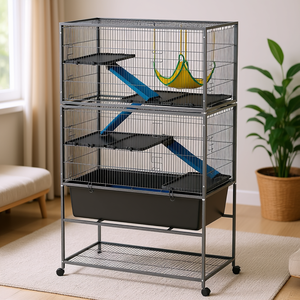 Cage pour petits animaux gris foncé à 5 niveaux avec plateau roulant, rampes antidérapantes et hamac pour animaux de compagnie - Product Image 2