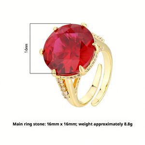 High Quality Jewelry Eco-friendly Copper Gold Plated Round Cut 16MM Red Zircon <b>Rings</b> for Women Anniversary Gift - Product Image 2
