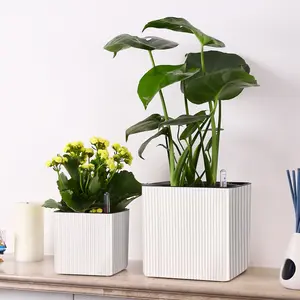 Vaso de flores de plástico para vaso, pote de flores quadrado de resina de sucção automática criativo