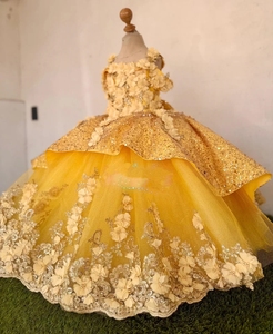 <span class=keywords><strong>Robe</strong></span> de Soirée de Luxe Dorée pour Filles, Personnalisée avec Paillettes, Jolies Robes de Cérémonie pour Petites Filles pour Séances Photo - Product Image 3