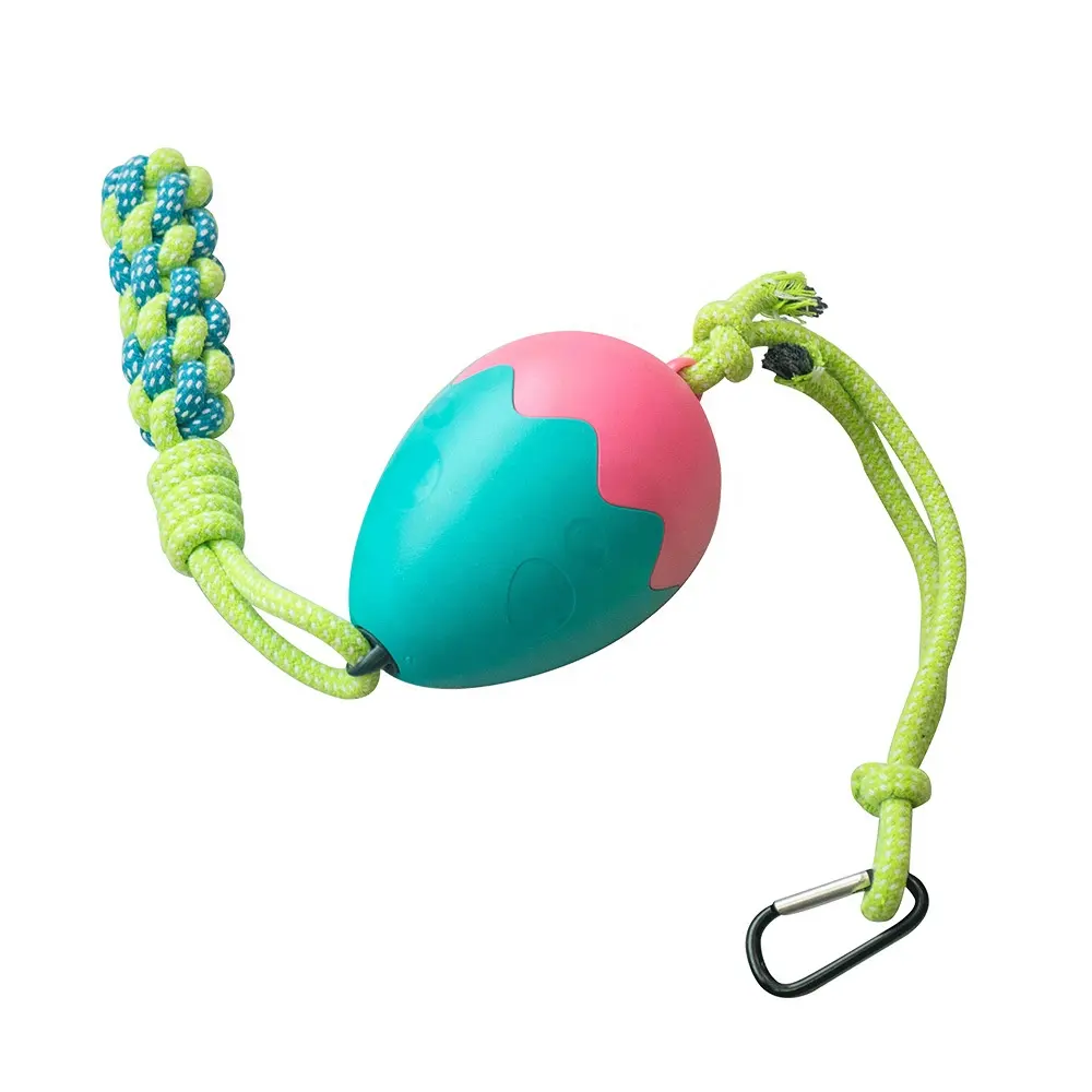 GeerDuo Interactive Ecofriendly Dinosaur Egg Shape Puzzle Pull Tug War corda di Nylon Food Leak Ball giocattolo per cani per masticatori aggressivi