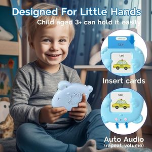 Cartes Flash Parlantes Bilingues Anglais-Français en Forme d'Ours Bleu, 510 Mots Fréquents, 31 Thèmes, Jouet Éducatif Portable - Product Image 3