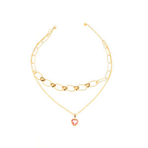 Collar en capas chapado en oro con colgante de corazón de acero inoxidable 316L, joyería de moda - Product Image 1