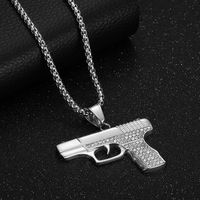 Colliers pendentifs simples en acier inoxydable PVD avec zircone cubique, style Hip Hop Gang Gun Rock Rapper Iced Out, pour hommes 2026