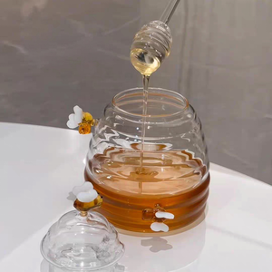 <span class=keywords><strong>500ml</strong></span> de Alta Borosilicato claro Alimentos Vidro Armazenamento Mel Jar com Dipper e Tampa para Cozinha Mel Doces Chá Coffee Bar Container - Product Image 6