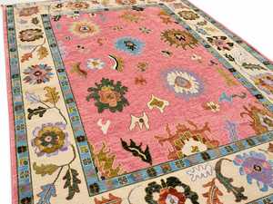Alfombra Floral Anudada a Mano, Rectangular, de Lana y Acrílico, Pelo Medio, Estilo Oriental, Rosa Beige, Decoración para Sala de Estar - Product Image 2