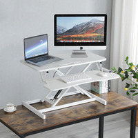 Convertisseur de bureau ergonomique réglable en hauteur, noir et blanc, en bois, avec vérin à gaz pneumatique, pour position assise-debout