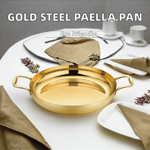 กระทะปาเอญ่าสแตนเลสสตีลทรงทันสมัยรักษ์โลกจากโรงงานโดยตรง สีทองเคลือบกันติด ใช้สำหรับเสิร์ฟอาหารทะเล - Product Image 2