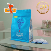 Sachet de boisson transparent personnalisé à 8 soudures latérales, emballage assorti, fermeture éclair refermable, fond plat carré, directement de l'usine