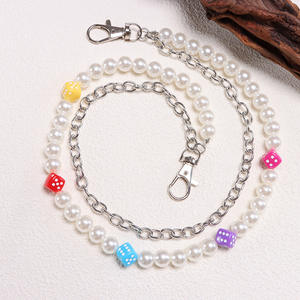 Cadena de cintura de perlas de imitación de doble capa, estilo Hip Hop, diseño geométrico, para uso diario. - Product Image 3