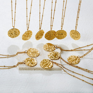 Collar con colgante de doce constelaciones para mujer, cadena de cuentas redondas irregulares de aleación de zinc, regalo de joyería, diseño sencillo a la moda - Product Image 1