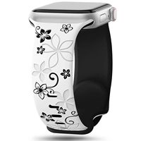 Bracelet de montre en silicone bicolore personnalisable, gravé au laser avec des fleurs, pour Apple Watch Series, souple