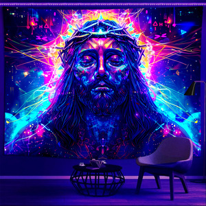 Haute qualité <span class=keywords><strong>psychédélique</strong></span> Animal tapisserie Cool Lion <span class=keywords><strong>UV</strong></span> réactif DJ tapisserie <span class=keywords><strong>tenture</strong></span> murale bohème Kawaii chambre décor pour vivre - Product Image 2