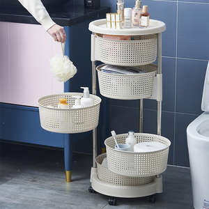 Chariot de rangement de cuisine en plastique à 5 niveaux, étagère rotative pour aliments avec paniers à fruits et légumes, sur roulettes - Product Image 4