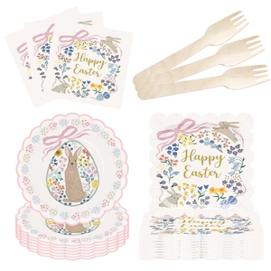 DAMAI Customized Decoration Paper Plate Rabbit Print Disposable Paper Plates <b>Easter</b> Themed Party Tableware Set - Product Image 4