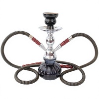 Bestseller transfrontalier : Ensemble chicha arabe à double tube, design métallique, finition miroir, format compact, portable, avec une forte production de fumée