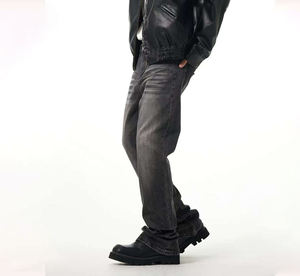 جينز ضيق ممزق بملصق مخصص جينز ضيق لون أسود أسفل جينز ضيق Fiit فارغ للرجال - Product Image 4