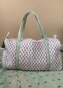 Bolso de mano acolchado de algodón XL para mujer, hecho a mano Floral bolso de mano, equipaje de fin de semana, bolso de hombro de lujo ecológico para vacaciones - Product Image 2