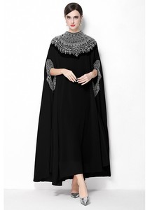 Vestido tipo capa maxi de chifón tejido lavable con cuello alto, cintura holgada, pedrería natural y cuentas, en 6 colores sólidos, ideal para verano. - Product Image 6