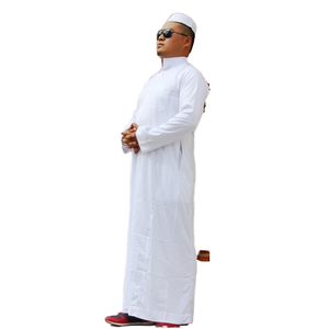 hommes Robe manches longues col montant musulman Thobe couleur Pure impression dessinée à la main pour l'été automne - Product Image 4
