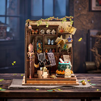 DIY Curiosity Collection Book Nook, un puzzle en bois 3D avec une cage à oiseaux et un chaudron magique, un décor rétro
