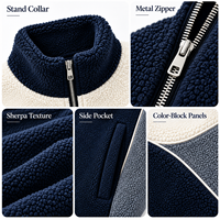Vestes d'hiver zippées à col montant en polaire color block pour hommes, style streetwear, personnalisables, respirantes, brodées, ODM OEM, de marque premium