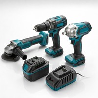 Kit combiné d'outils électriques sans fil sans balais 3 en 1 : perceuse, visseuse à chocs, meuleuse d'angle avec batterie et chargeur rapide pour le bricolage et la construction
