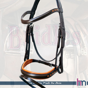 Bridon anatomique équestre haut de gamme en cuir souple avec nezier et frontal tressés - Product Image 3