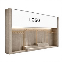 Présentoir mural personnalisé gratuit pour vêtements, style industriel, avec boîte lumineuse pour logo et plateforme étagée