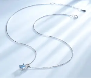 925 Sterling Zilveren Sieraden Set Nano Aquamarijn Sky Blue Topaz Ring Hanger Stud Oorbellen Ketting Voor Vrouwen Fijne Sieraden