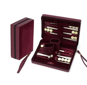 Benutzer definierte handgemachte Mini Leder Backgammon Brettspiele Chips Würfel Tassen Box Set mit niedrigen Preisen