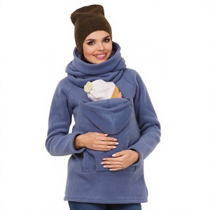 Sweat-shirt polaire à capuche amovible pour femme avec poche kangourou, vêtement d'extérieur de maternité automne-hiver - Product Image 4