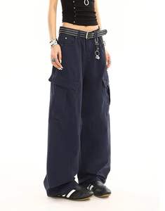 Pantalones Cargo para Mujer y Hombre, Cintura Media, Estilo Gótico Hip Hop, Pantalones Harem Holgados de Mezclilla en Tono Oscuro con Bolsillos, Casuales - Product Image 4