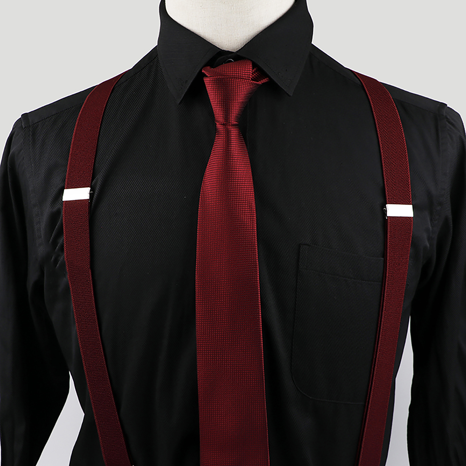 Men Women Wine-Red Suspender Tie Set for Formal Events
