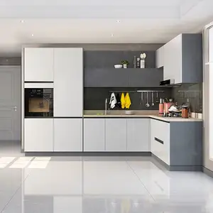 Modern tasarımlar yüksek son ekonomik özel mobilya çin'den kullanılan küçük tam beyaz L şekilli melamin mutfak dolapları