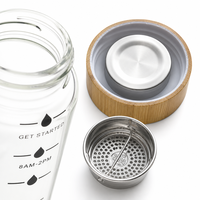 Bouteille d'eau en verre borosilicate grande capacité 24oz 34oz avec marqueur de temps et couvercle en bambou, emballage personnalisé en gros