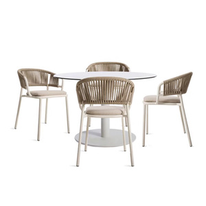 Ensemble de meubles de patio d'extérieur nordique, chaise en corde tressée à la main avec structure en aluminium, table et chaises de jardin imperméables - Product Image 4
