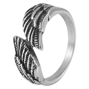 yunnique Wings Shape Unisex <b>Titanium</b> Steel <b>Ring</b> Steel Color Geometric Design Gift Jewelry - Product Image 5