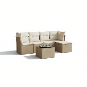 Conjunto de Sofá de Jardín de Ratán Beige de 4 Plazas, Muebles de Exterior Resistentes a la Intemperie, Diseño Contemporáneo - Product Image 1