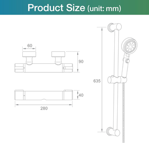 วาล์วผสมอุณหภูมิทองเหลืองชุบโครเมียม ก๊อกน้ำร้อนน้ำเย็น ฝักบัวแบบเรนชาวเวอร์ พร้อมก้านเลื่อน ดีไซน์ทันสมัย สำหรับโรงแรม อพาร์ทเมนท์ และห้องน้ำ - Product Image 5