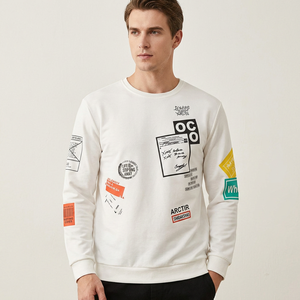 Sweat-shirt blanc à col rond pour homme, imprimé, coupe classique, pull en coton tricoté, style streetwear d'automne pour homme - Product Image 1