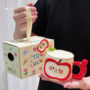 Cute Apple Ceramic Mug With Lid And Spoon For Couple Office Home Use Drinking Birthday Gift - Product Image 3