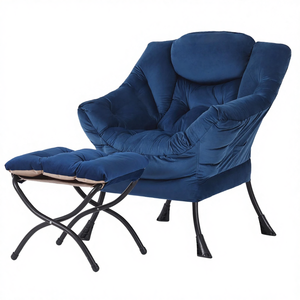 Contemporary Modern Grey High Back Tufted Reclining Leisure Chair with Ottoman for Hotel Home Use Fabric Upholstered Metal Legs - Product Image 4