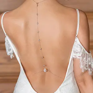 Nova corrente de zircônias sexy traseira elegante e minimalista para noiva, colar de casamento, acessório versátil, corrente de corpo traseiro