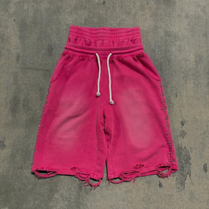 <span class=keywords><strong>Pantaloncini</strong></span> Estivi da <span class=keywords><strong>Uomo</strong></span> Personalizzati OEM in Cotone Pesante con Lavaggio Acido, Coulisse, Strass, Doppia Vita, <span class=keywords><strong>Rosa</strong></span>, Stile Streetwear, Effetto Vissuto - Product Image 1