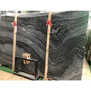 Wooden Marble Floor China Fossil Black Slab Price Black Hotel Polished Traditional Carbon Slate Marble Wall Calcite Union Stone