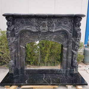 Custom Victorian Antique Style Black Marble Hearth and <strong>Back</strong> <strong>Panel</strong> Natural Stone <strong>Fireplace</strong> - Product Image 1