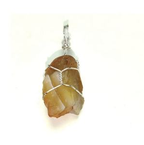 Haute qualité jaune cornaline agate fil enroulé pendentif Style classique Quartz cristal dégringolé galet pierre collier grossiste - Product Image 2
